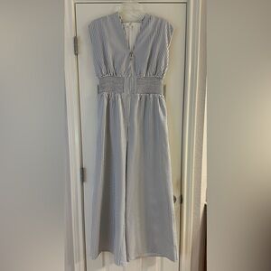 Entro White & Blue Striped Sleeveless Jumpsuit